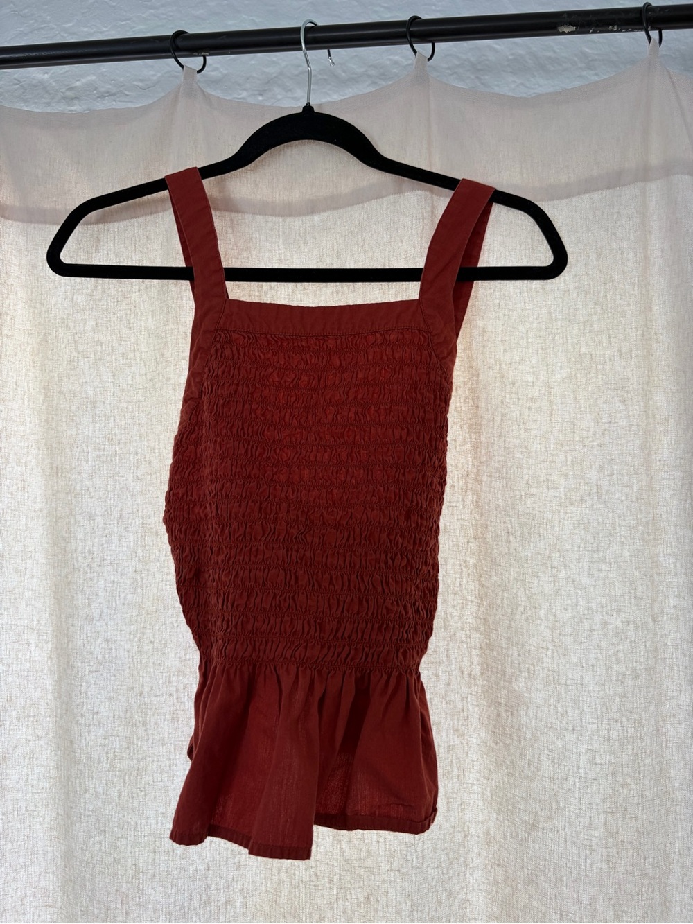 Smocked Square-Neck Tank Dress in burnt orange